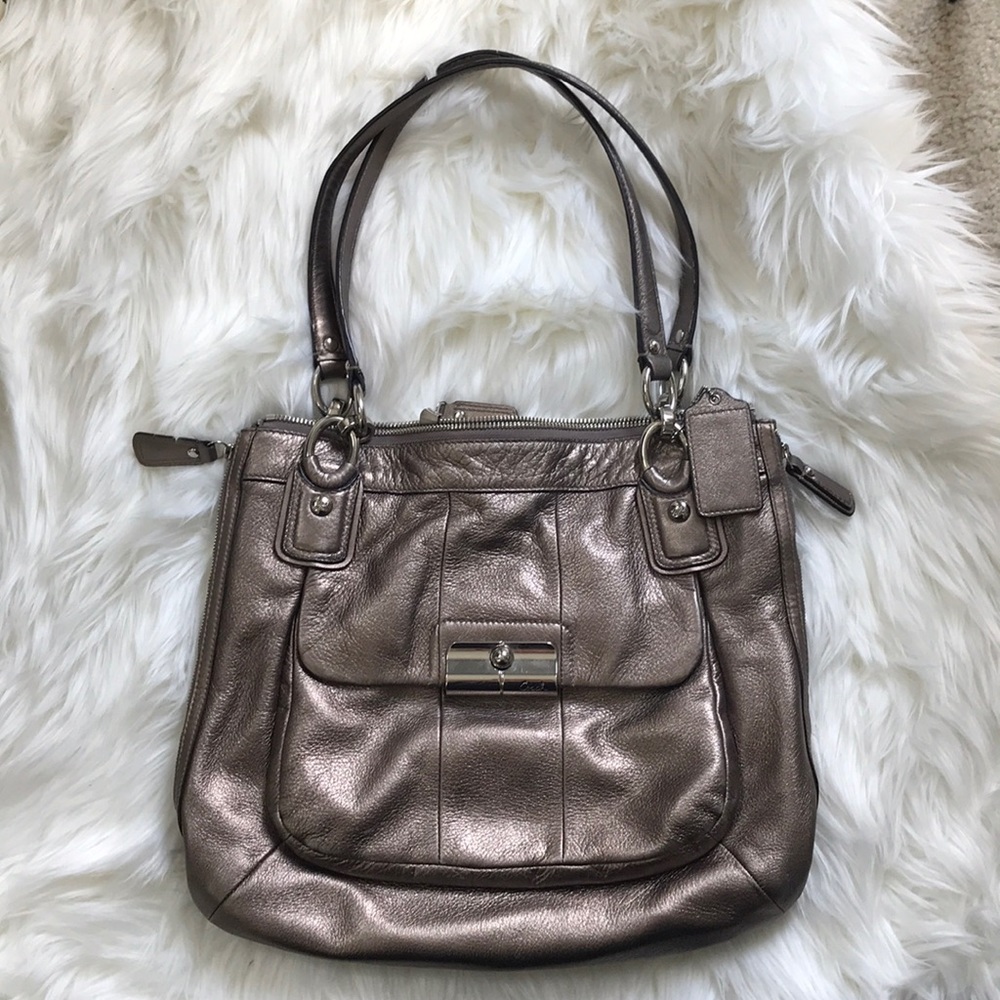 RARE Pewter Leather Coach Purse